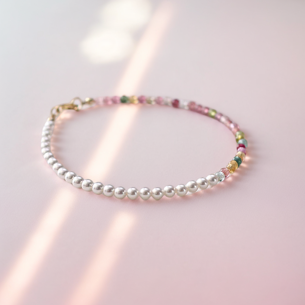 Aurora Harmony Bracelet – Multicolor Tourmaline & Freshwater Pearls for Love & Charisma