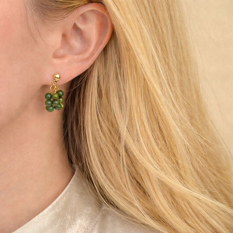 Natural Indian Agate Hoop Earrings | S925 Silver Needle Green Gemstone Earrings