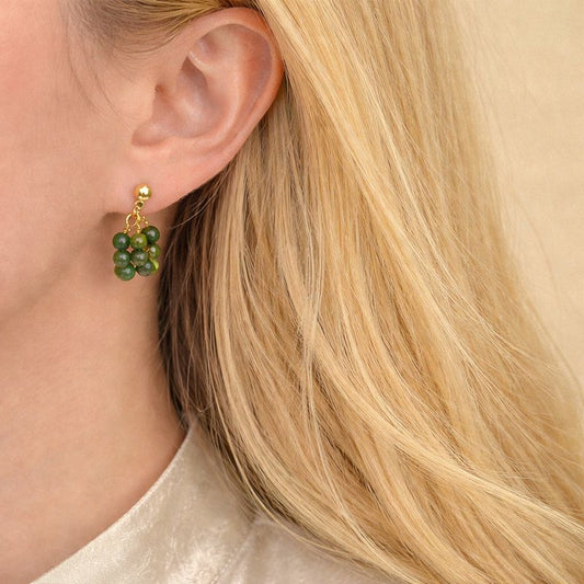 Natural Indian Agate Hoop Earrings | S925 Silver Needle Green Gemstone Earrings