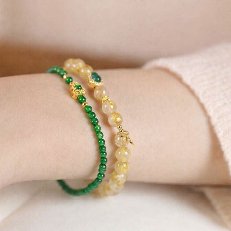 Golden Abundance Jade & Citrine Bracelet Set – Wealth Attraction, Protection & Harmony Energy