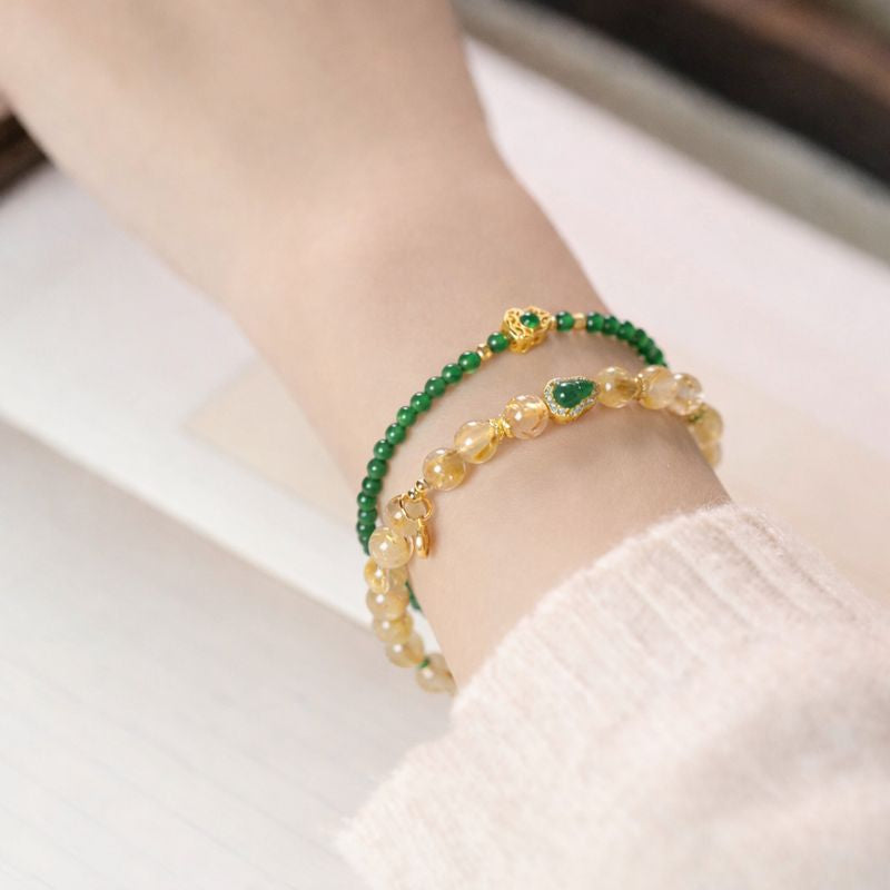 Golden Abundance Jade & Citrine Bracelet Set – Wealth Attraction, Protection & Harmony Energy