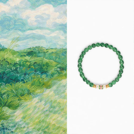 Green Aventurine Harmony Necklace Bracelet with Pearl & Enamel Gold Accent – Luck, Growth & Emotional Balance