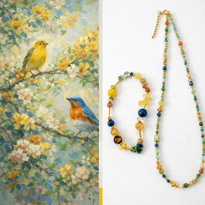 Artisan Nature Harmony Gemstone Necklace & Bracelet Set – Multicolor Healing Crystals with Gold Accents