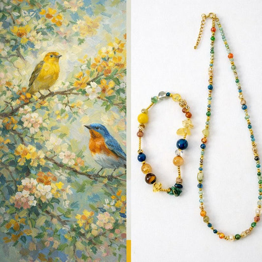 Artisan Nature Harmony Gemstone Necklace & Bracelet Set – Multicolor Healing Crystals with Gold Accents