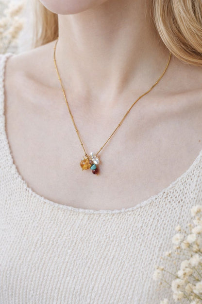 Artisan Nature Harmony Gemstone Necklace & Bracelet Set – Multicolor Healing Crystals with Gold Accents