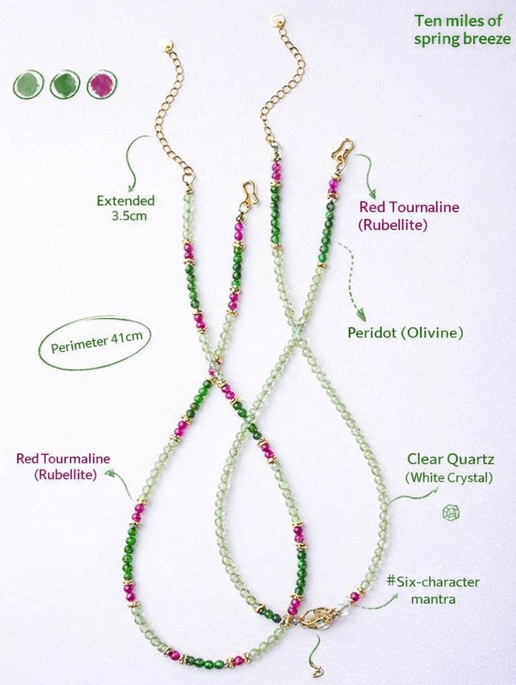 “Spring Garden” Green Diopside & Red Ruby 2-Way Bracelet Necklace – Natural Gemstone Energy Jewelry