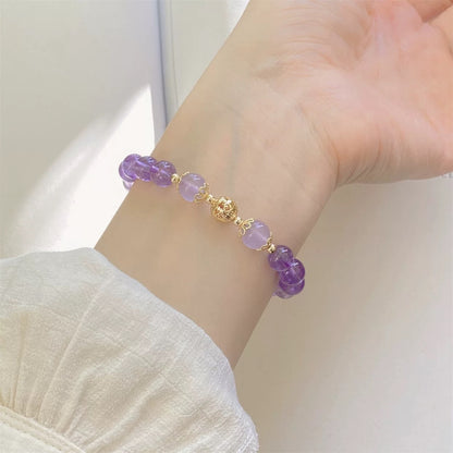 Lavender Amethyst Harmony Bracelet with Golden Lotus Beads