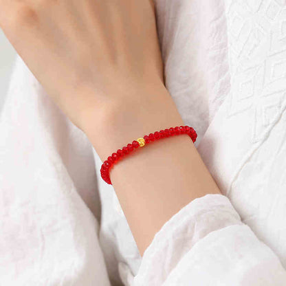 Red Austrian Crystal Fortune Bracelet with Plated Gold Cat-Eye Bead