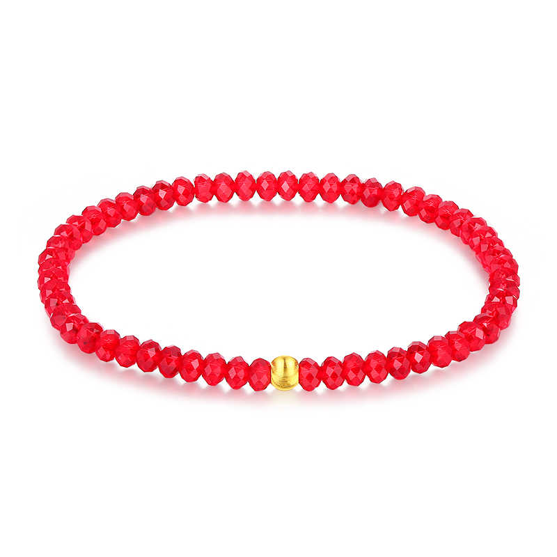 Red Austrian Crystal Fortune Bracelet with Plated Gold Cat-Eye Bead