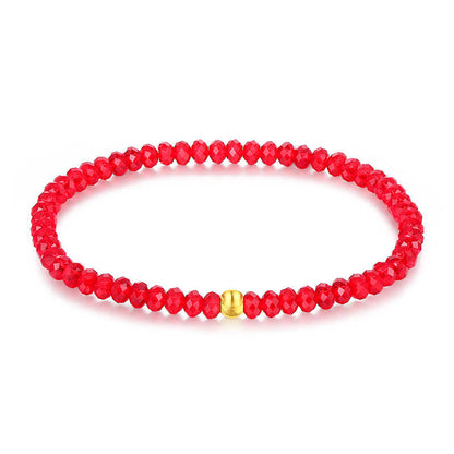 Red Austrian Crystal Fortune Bracelet with Plated Gold Cat-Eye Bead