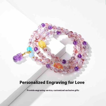 Multicolor Super Seven Crystal Amulet Bracelet with Carved Amethyst Charm