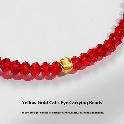 Red Austrian Crystal Fortune Bracelet with Plated Gold Cat-Eye Bead