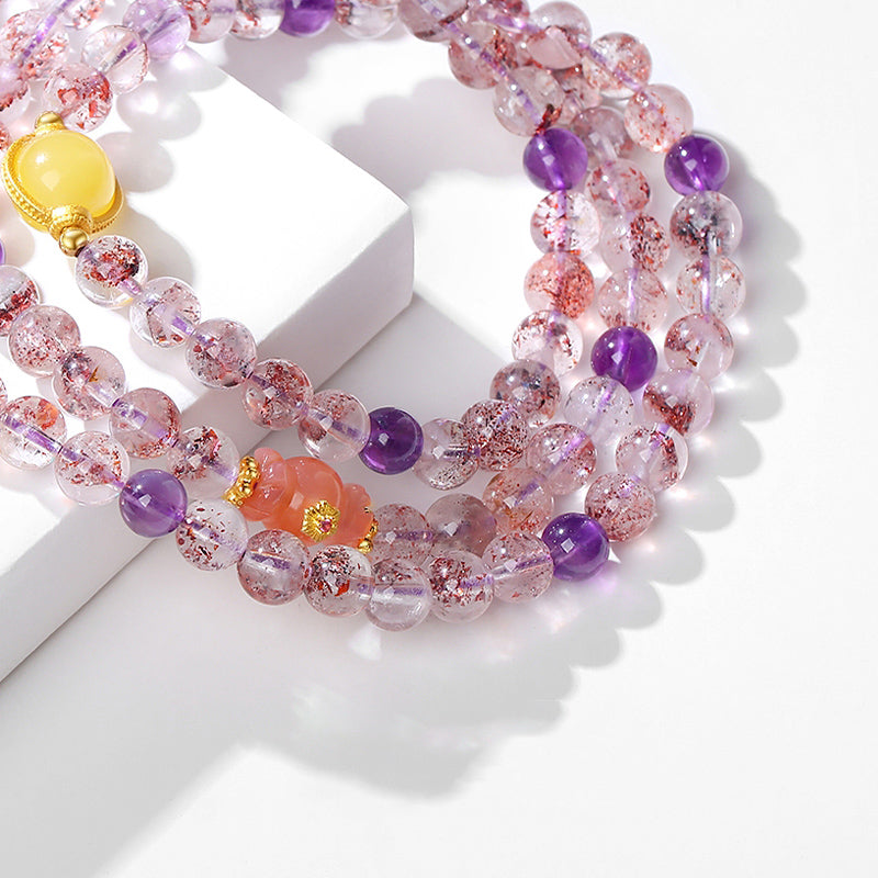 Multicolor Super Seven Crystal Amulet Bracelet with Carved Amethyst Charm