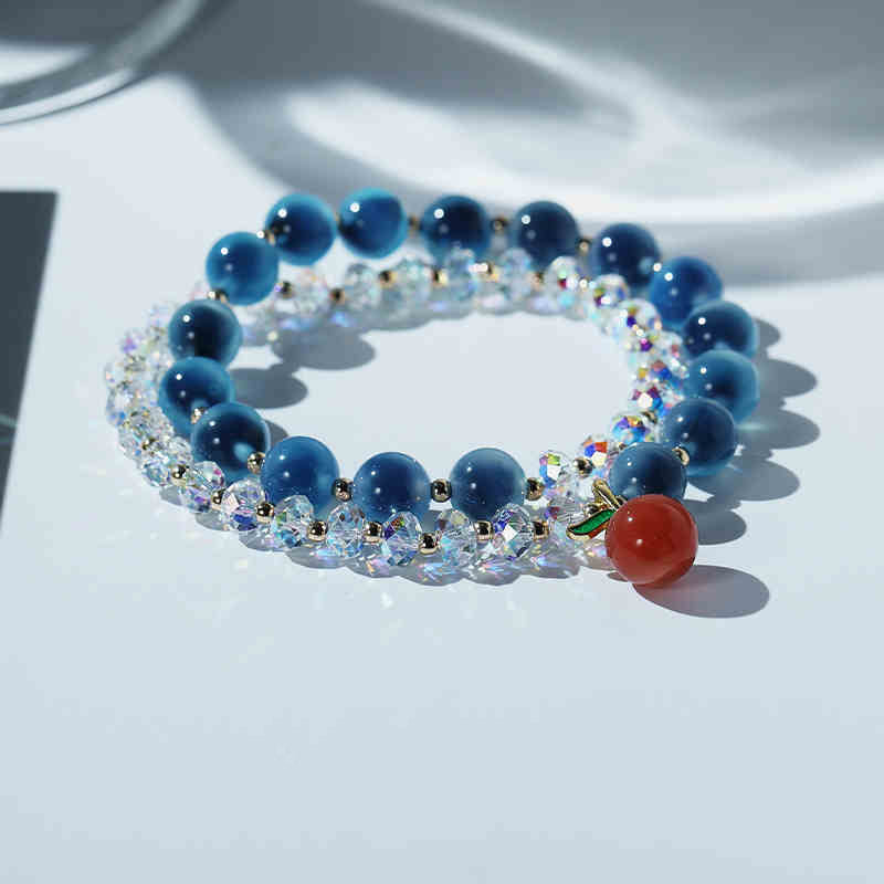 Peace Fruit Double-Layer Crystal Bracelet – Apple Charm Edition