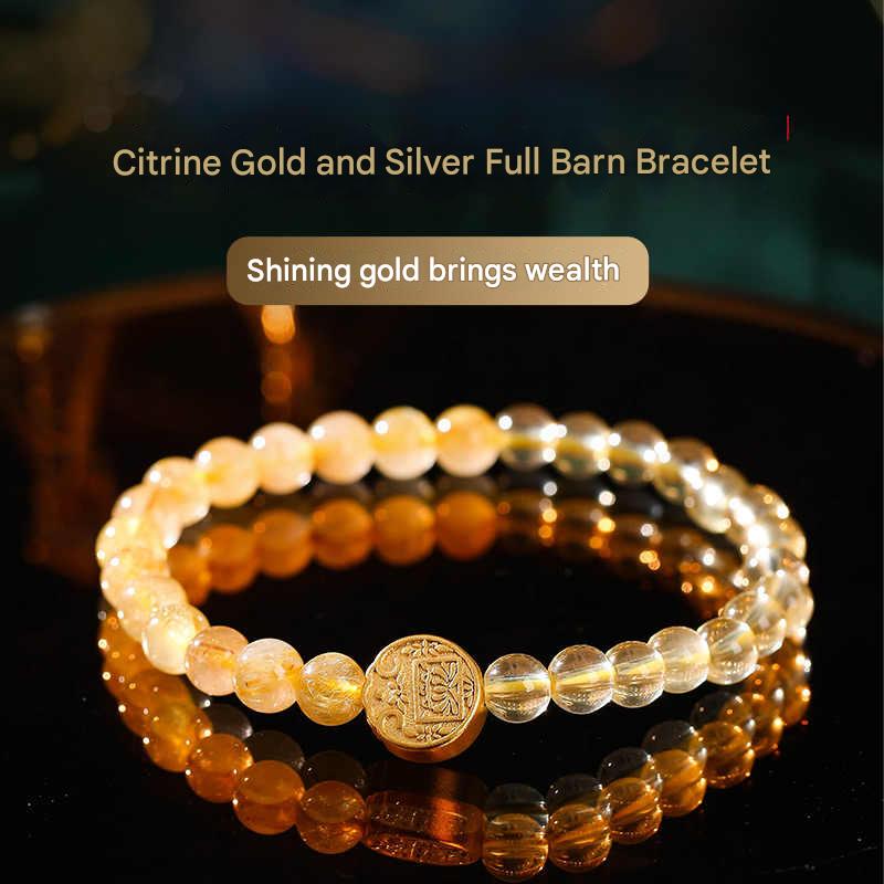 Golden Citrine Wealth-Attracting Bracelet with Gold Coin Char