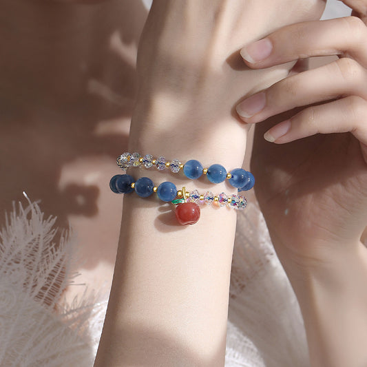 Peace Fruit Double-Layer Crystal Bracelet – Apple Charm Edition