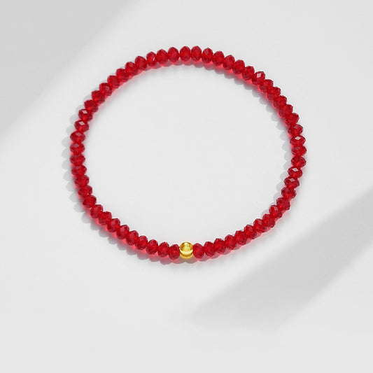 Red Austrian Crystal Fortune Bracelet with Plated Gold Cat-Eye Bead