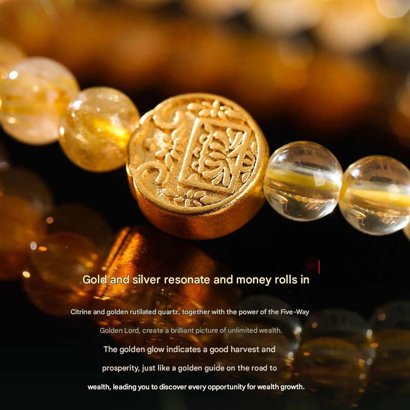 Golden Citrine Wealth-Attracting Bracelet with Gold Coin Char