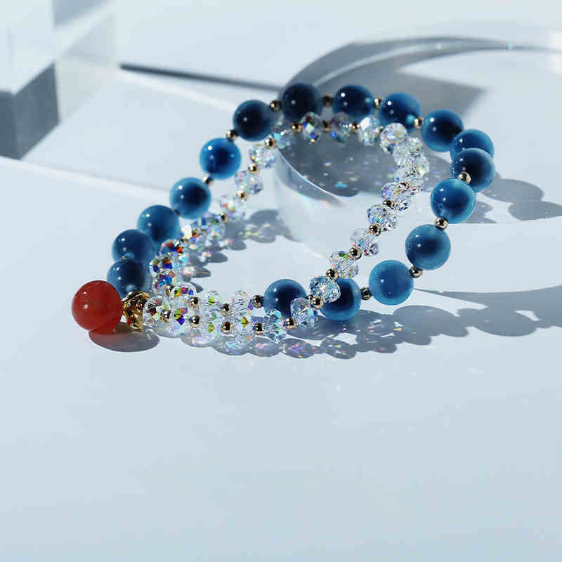 Peace Fruit Double-Layer Crystal Bracelet – Apple Charm Edition