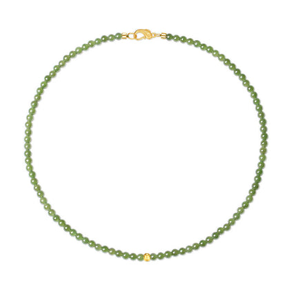 Green Jade Beaded Necklace with Plated Gold Bead – Prosperity & Harmony