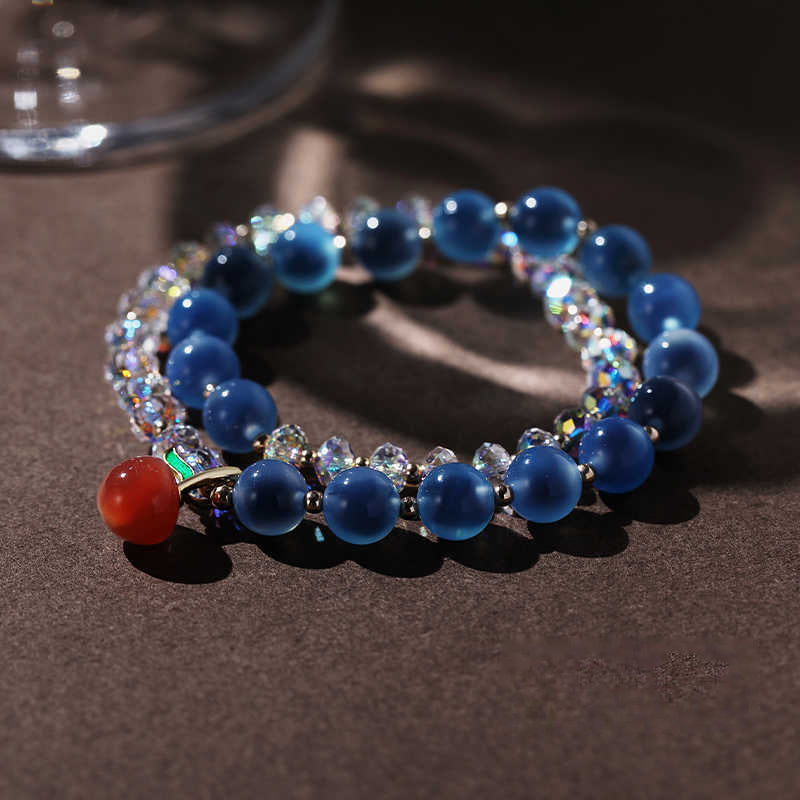 Peace Fruit Double-Layer Crystal Bracelet – Apple Charm Edition