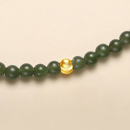 Green Jade Beaded Necklace with Plated Gold Bead – Prosperity & Harmony