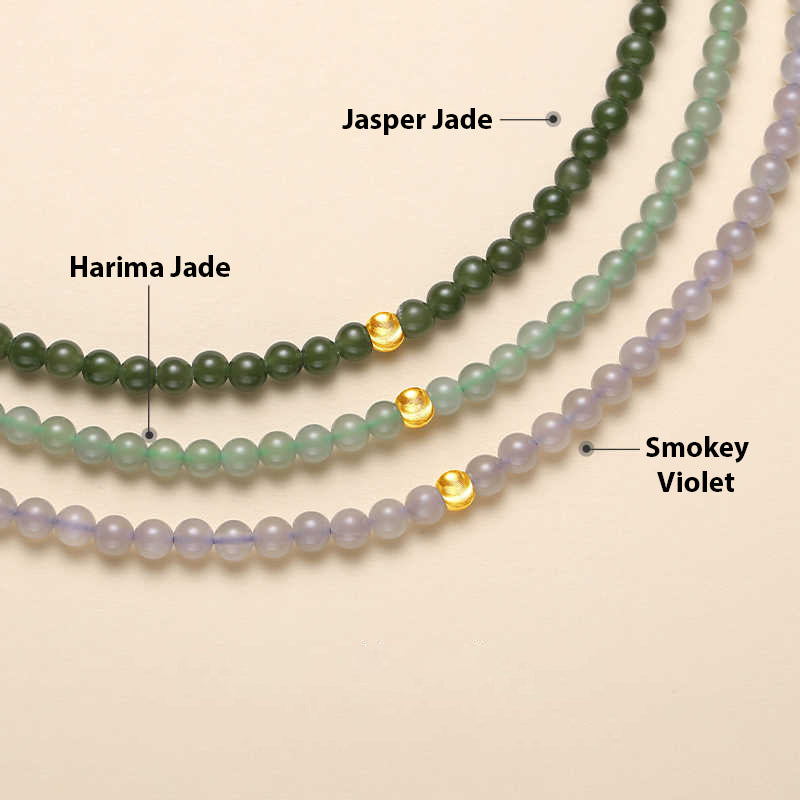 Green Jade Beaded Necklace with Plated Gold Bead – Prosperity & Harmony
