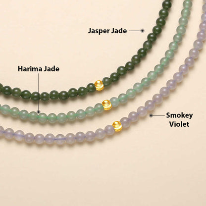 Green Jade Beaded Necklace with Plated Gold Bead – Prosperity & Harmony