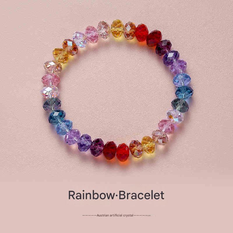 Rainbow Sparkle Multi-Faceted Austrian Crystal Bracelet – Personalized Engraving Available