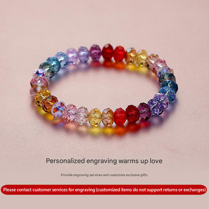 Rainbow Sparkle Multi-Faceted Austrian Crystal Bracelet – Personalized Engraving Available