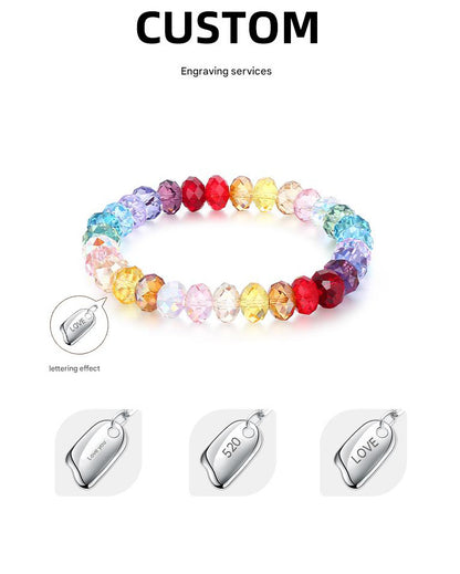 Rainbow Sparkle Multi-Faceted Austrian Crystal Bracelet – Personalized Engraving Available