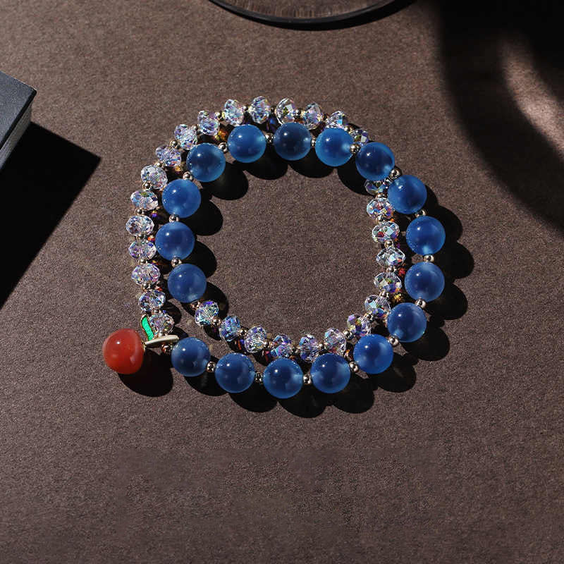 Peace Fruit Double-Layer Crystal Bracelet – Apple Charm Edition