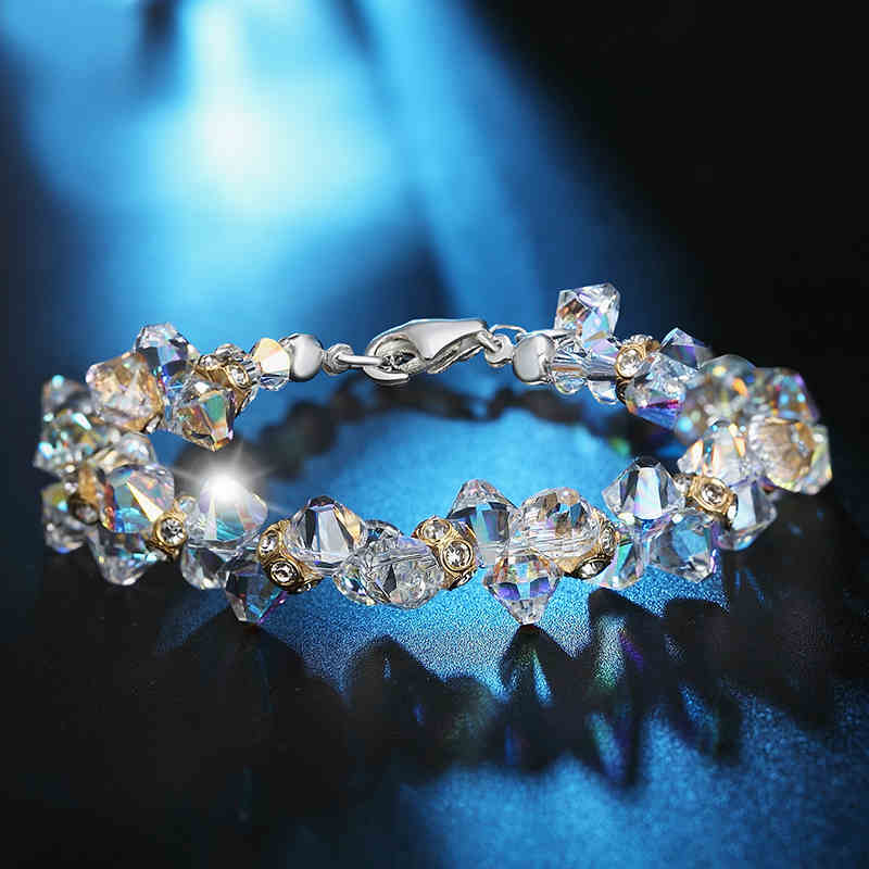 Aurora Crystal Cluster Charm Bracelet – Multicolor Glamour Edition