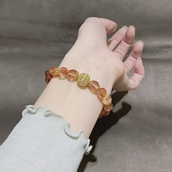 Prosperity Koi Red Rutilated Quartz Bracelet with Golden Sphere