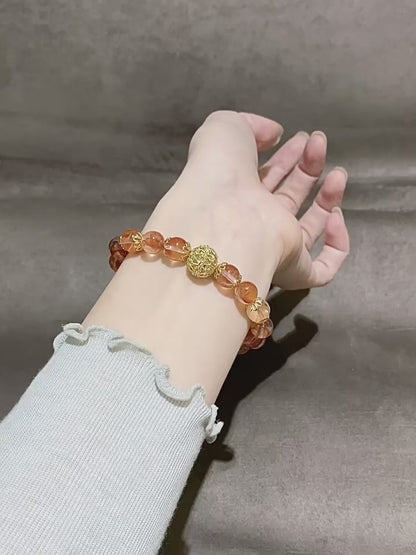 Prosperity Koi Red Rutilated Quartz Bracelet with Golden Sphere